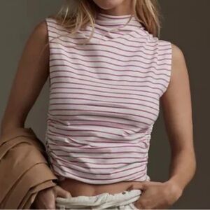 Anthropologie Maeve Mock Neck Shell Pink Rose Striped  Tank NWT size XLarge